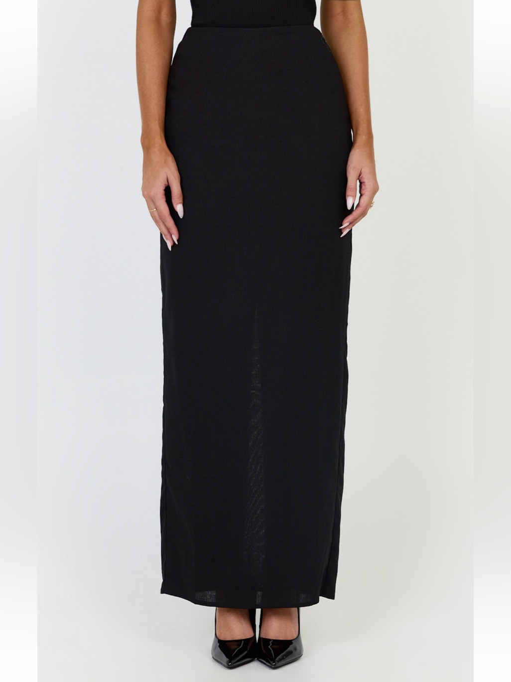 Showpo Vance Maxi Linen Back Split Skirt - Linen Black
